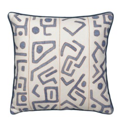 Ashanti Denim / White, Sustainable Feather, Cushion, 55cm x 55cm, Denim White - Andrew Martin Linen & Linen Blend & Viscose Blend Geometric - thumbnail 1