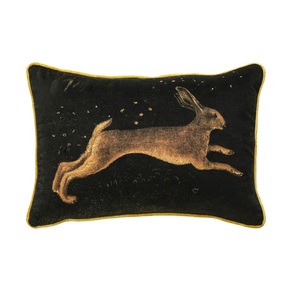 Pisanello Hare Rectangular, Sustainable Feather, Cushion, 55cm x 35cm, Black/Brown/Gold - Andrew Martin Velvet Animal - image 1