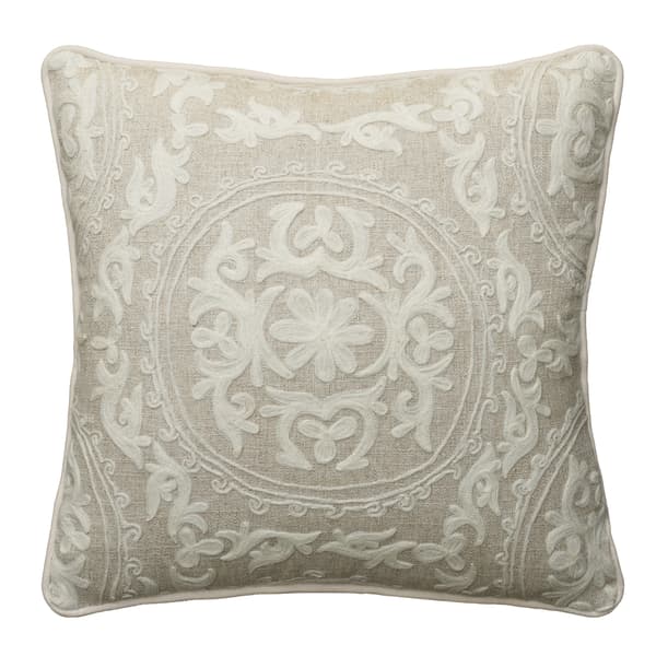 Yurt Ivory, Sustainable Feather, Cushion - Andrew Martin Linen & Linen Blend Embroidered & Floral & Geometric - image 1