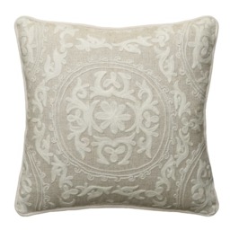 Yurt Ivory, Sustainable Feather, Cushion - Andrew Martin Linen & Linen Blend Embroidered & Floral & Geometric - thumbnail 1