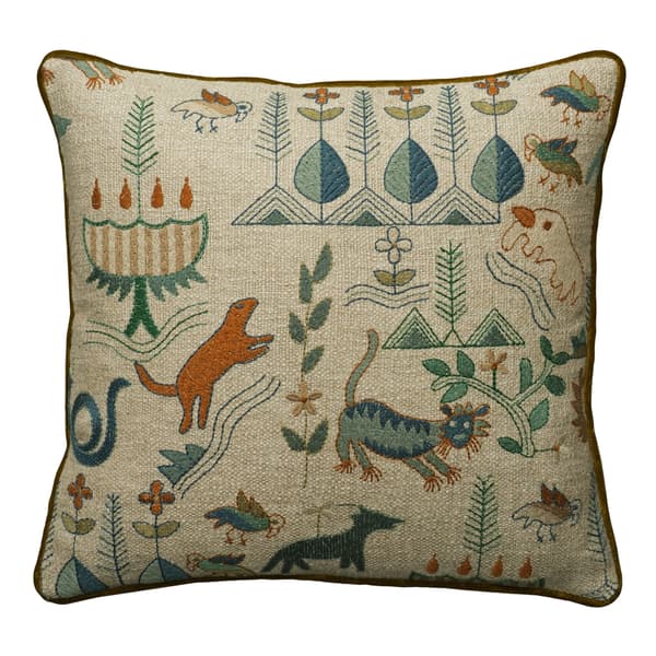 Scout Forest, Sustainable Feather, Cushion - Andrew Martin Linen & Linen Blend Embroidered & Animal & Floral - image 1