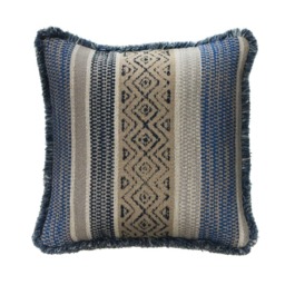 Pampas Indigo, Sustainable Feather, Cushion, 55cm x 55cm - Andrew Martin With Trim/Fringe & Cotton Blend & Linen Blend Geometric & Stripe - thumbnail 1