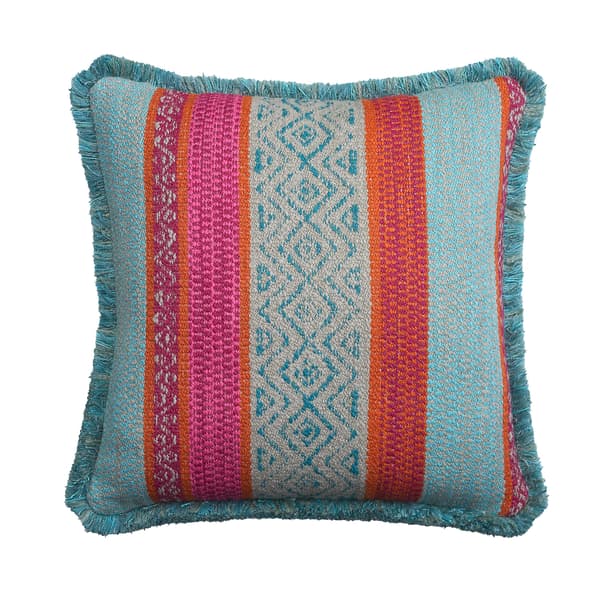 Pampas Teal, Sustainable Feather, Cushion, 55cm x 55cm - Andrew Martin With Trim/Fringe & Cotton Blend & Linen Blend Stripe - image 1
