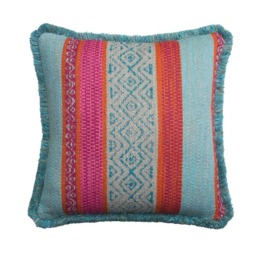 Pampas Teal, Sustainable Feather, Cushion, 55cm x 55cm - Andrew Martin With Trim/Fringe & Cotton Blend & Linen Blend Stripe - thumbnail 1