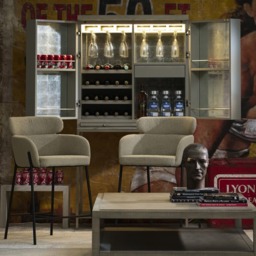 Harry Bar Stool, Bar Stool, Brown/Dark Neutral/Gold - Andrew Martin Boucle & Other Fabric - thumbnail 2