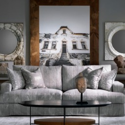 Ashanti Smoke, Sustainable Feather, Cushion, 55cm x 55cm - Andrew Martin Linen & Linen Blend & Viscose Blend Geometric - thumbnail 2