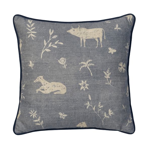 Avebury Denim, Sustainable Feather, Cushion, 55cm x 55cm - Andrew Martin Linen & Linen Blend & Viscose Blend Animal & Floral - image 1
