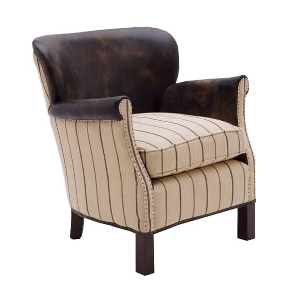 Harrow Chair, Chair, Ticking Stripe, Brown/Light Neutral/Patterned - Andrew Martin Leather - image 1