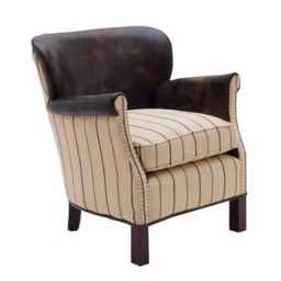 Harrow Chair, Chair, Ticking Stripe, Brown/Light Neutral/Patterned - Andrew Martin Leather - thumbnail 1