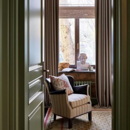 Harrow Chair, Chair, Ticking Stripe, Brown/Light Neutral/Patterned - Andrew Martin Leather - thumbnail 2
