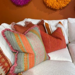 Pampas Pink, Sustainable Feather, Cushion, 55cm x 55cm - Andrew Martin With Trim/Fringe & Cotton Blend & Linen Blend Stripe - thumbnail 2