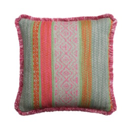 Pampas Pink, Sustainable Feather, Cushion, 55cm x 55cm - Andrew Martin With Trim/Fringe & Cotton Blend & Linen Blend Stripe - thumbnail 1
