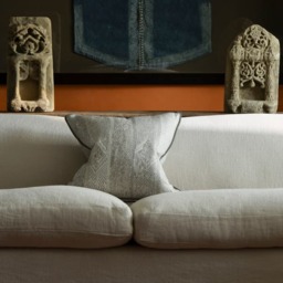 Isthmus Smoke, Sustainable Feather, Cushion, 55cm x 55cm - Andrew Martin Linen & Linen Blend & Viscose Blend Herringbone & Stripe - thumbnail 2
