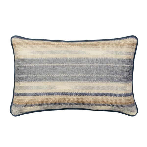Nineveh Denim Rectangular, Sustainable Feather, Cushion, 55cm x 35cm - Andrew Martin Linen & Linen Blend & Viscose Blend Stripe - image 1