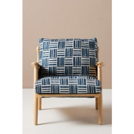 Indigo Woven Cotton-Upholstered Cane Wood Lounge Armchair - thumbnail 2
