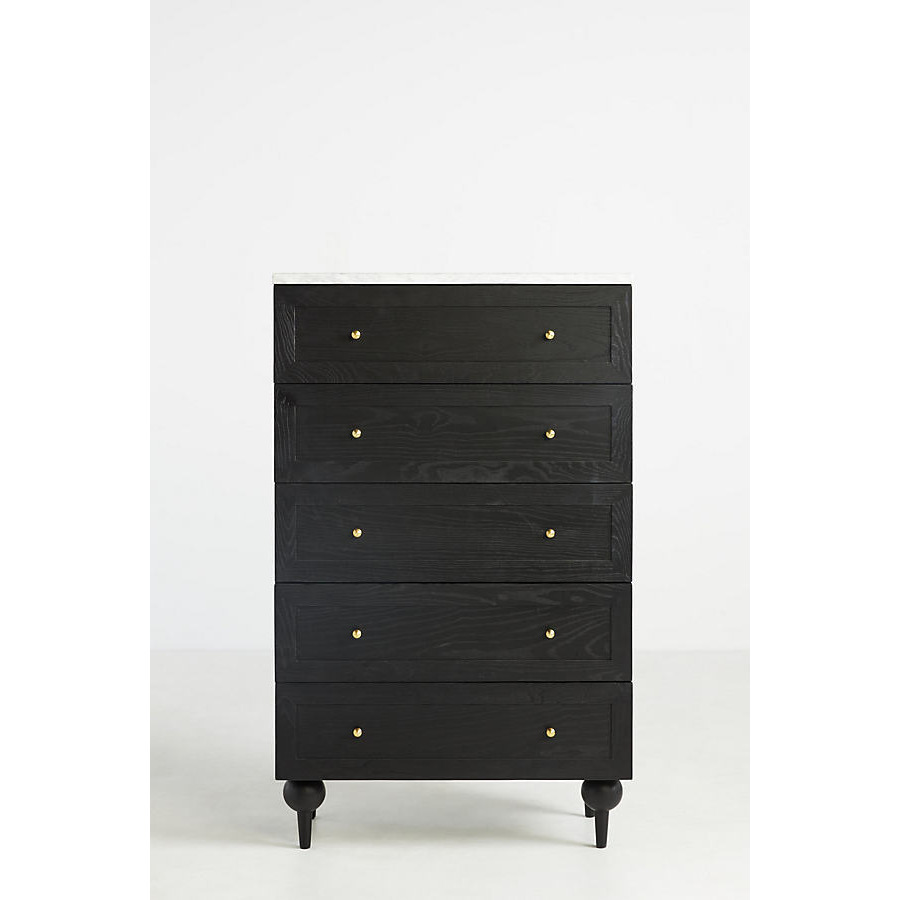 Fern Marble-Top Ash Wood Tallboy Five-Drawer Dresser - image 1