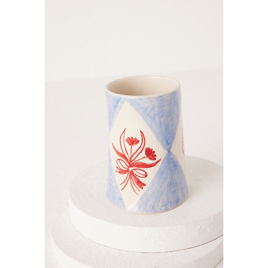 Poppy Almond for Damson Madder Hand-Painted Floral Round Ceramic Vase - image 1