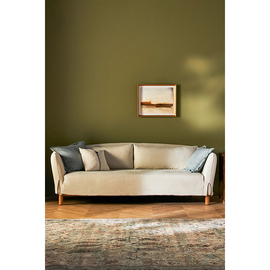 Anthropologie Belgian Linen Curved Sofa