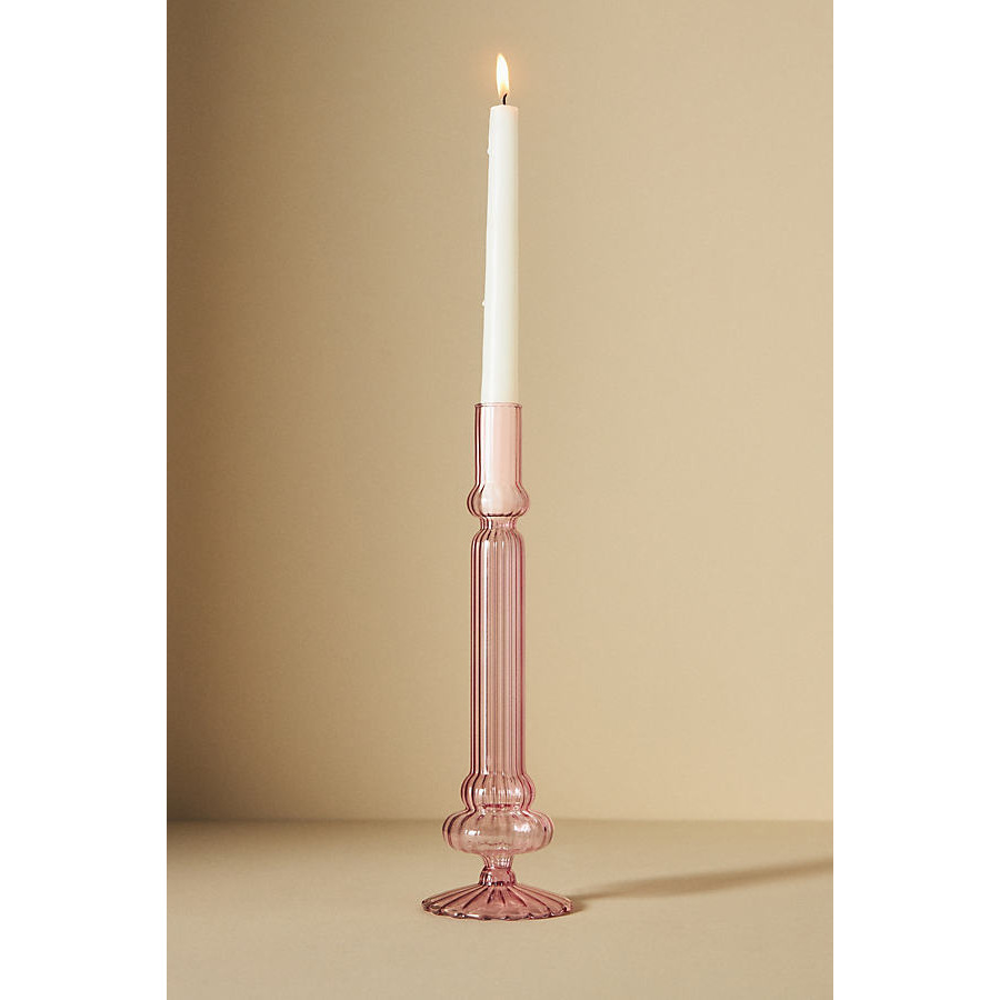 Ribbed Glass Taper Candle Holder - image 1