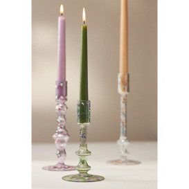 Floral Green Glass Taper Candle Holder - thumbnail 1