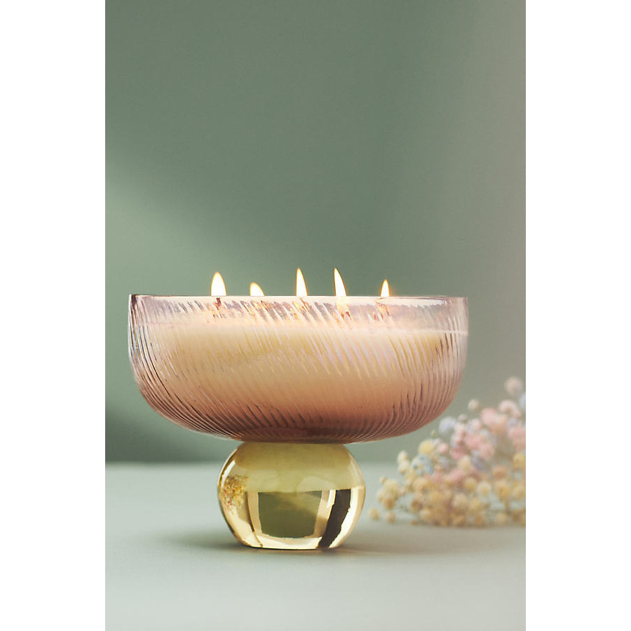 Pedestal Floral Peony Blush Glass Candle - image 1