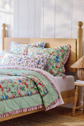 Cotton Voile Floral Printed Ruffle Quilted Bedspread - thumbnail 2