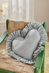 Gingham Cotton Ruffle Heart Cushion - thumbnail 4