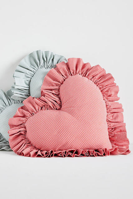 Gingham Cotton Ruffle Heart Cushion - image 1