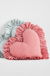 Gingham Cotton Ruffle Heart Cushion - thumbnail 1