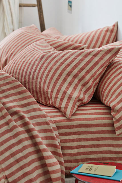 Piglet In Bed Sandstone Red Pembroke Stripe Linen Pillowcase, Set of 2
