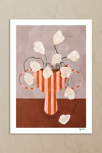 The Poster Club White Flowers in Striped Vase Art Print - image 1