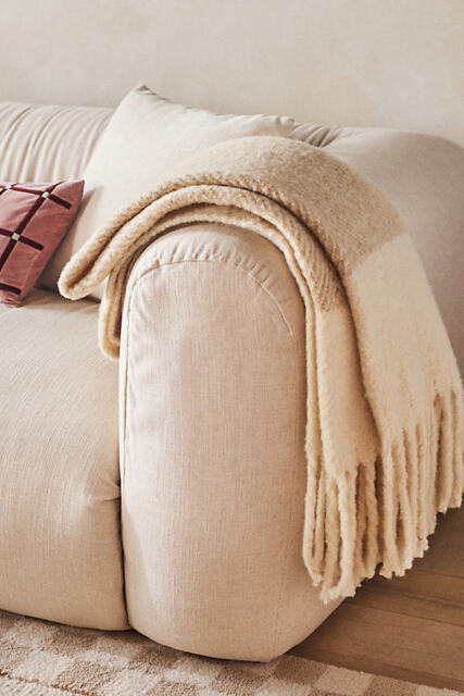 Laurie Herringbone Woven Wool Fringe Throw Blanket - image 1