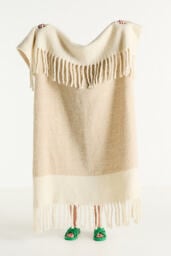 Laurie Herringbone Woven Wool Fringe Throw Blanket - thumbnail 2