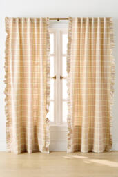 By Anthropologie Tucker Woven Ruffle Edge Cotton Curtain