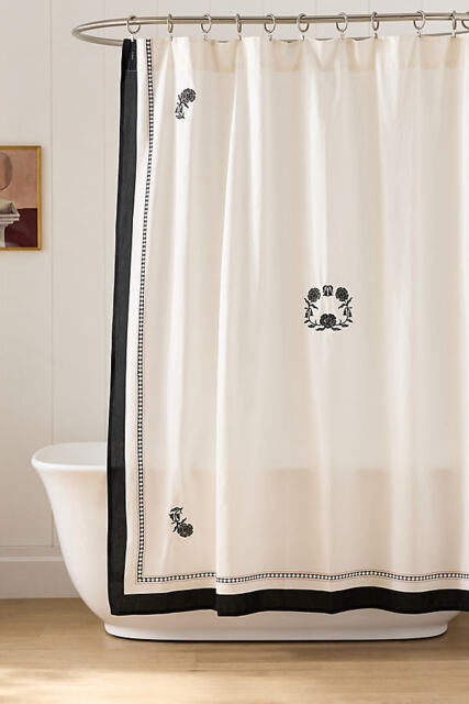 Hotel Reverie Cotton Embroidered Floral Shower Curtain - image 1