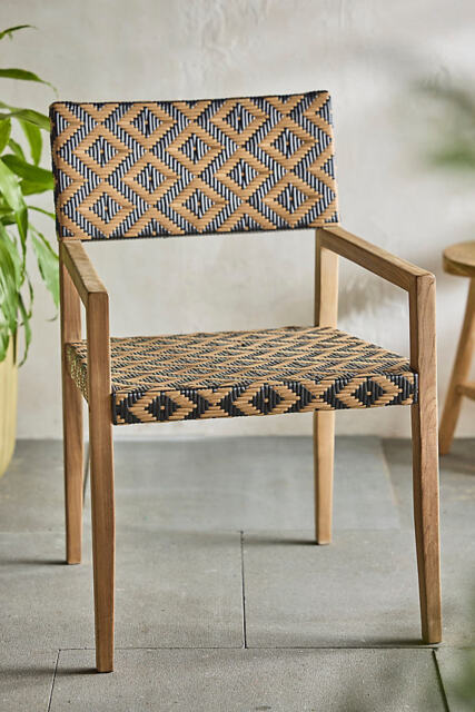 Terrain Havana Wicker & Teak Dining Chair, Black + Natural Diamond - image 1