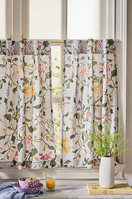 Hattie Organic Cotton Floral Printed Café Curtains, Set of 2 - image 1