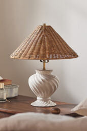 Angelica Twisted Ceramic Rattan Table Lamp - thumbnail 1