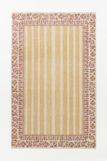 Lilia Hand-Knotted Wool Striped Floral Border Rug - image 1