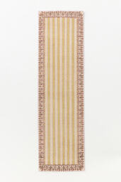 Lilia Hand-Knotted Wool Striped Floral Border Rug - thumbnail 3