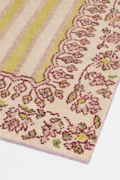 Lilia Hand-Knotted Wool Striped Floral Border Rug - thumbnail 2