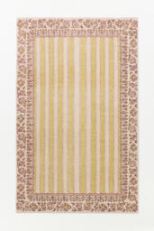 Lilia Hand-Knotted Wool Striped Floral Border Rug - thumbnail 1