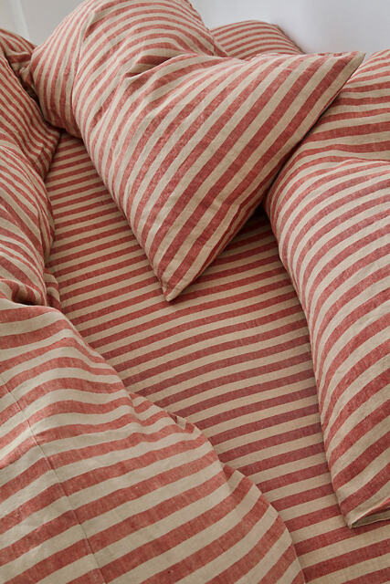 Piglet In Bed Sandstone Red Pembroke Stripe Linen Fitted Sheet - image 1