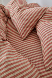 Piglet In Bed Sandstone Red Pembroke Stripe Linen Fitted Sheet - thumbnail 1