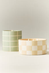 Checkered Floral Golden Petals & Cashmere Ceramic Candle - thumbnail 2