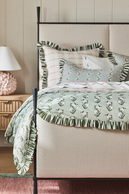Zelda Cotton Floral Stripe Ruffle Printed Duvet Cover - image 1