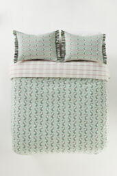 Zelda Cotton Floral Stripe Ruffle Printed Duvet Cover - thumbnail 2