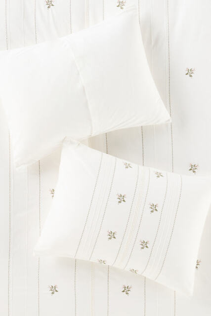 Annie Cotton Floral Embroidered Pillowcases, Set of 2