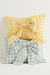 Ana Cotton Gingham Printed Bow Cushion - thumbnail 2