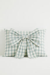 Ana Cotton Gingham Printed Bow Cushion - thumbnail 1